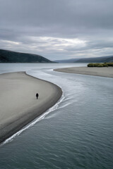aerial view of volcanic caldera in chile under overcast sky
