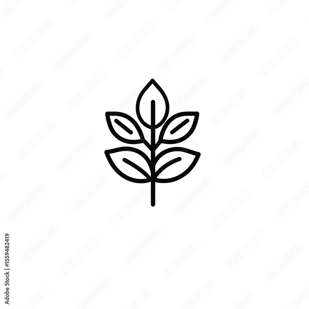 Poster minimalist tree branch with leaves black outline on a transparent background