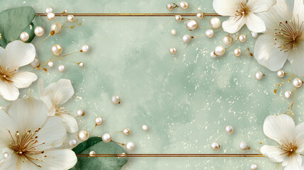 Cute background wallpaper with green flowers and pearls