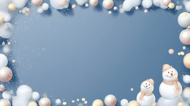 Cute Snowman and Pearl Illustration Frame Background Wallpaper