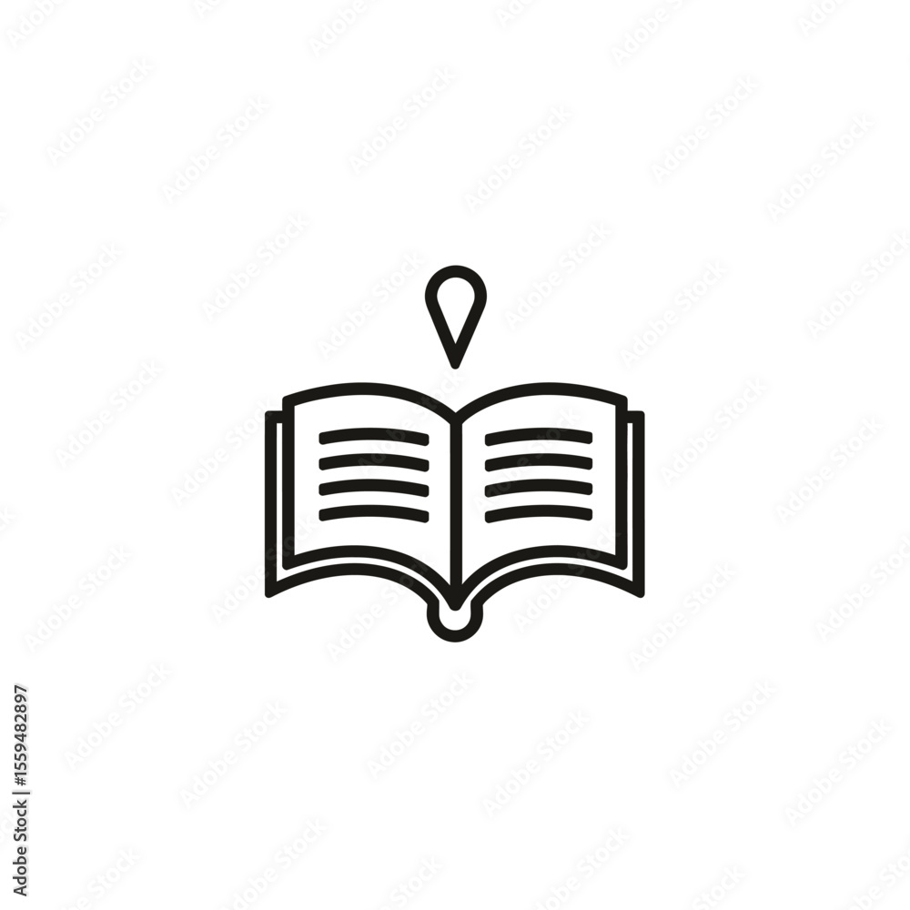 Poster open book with location pin black line icon on transparent background
