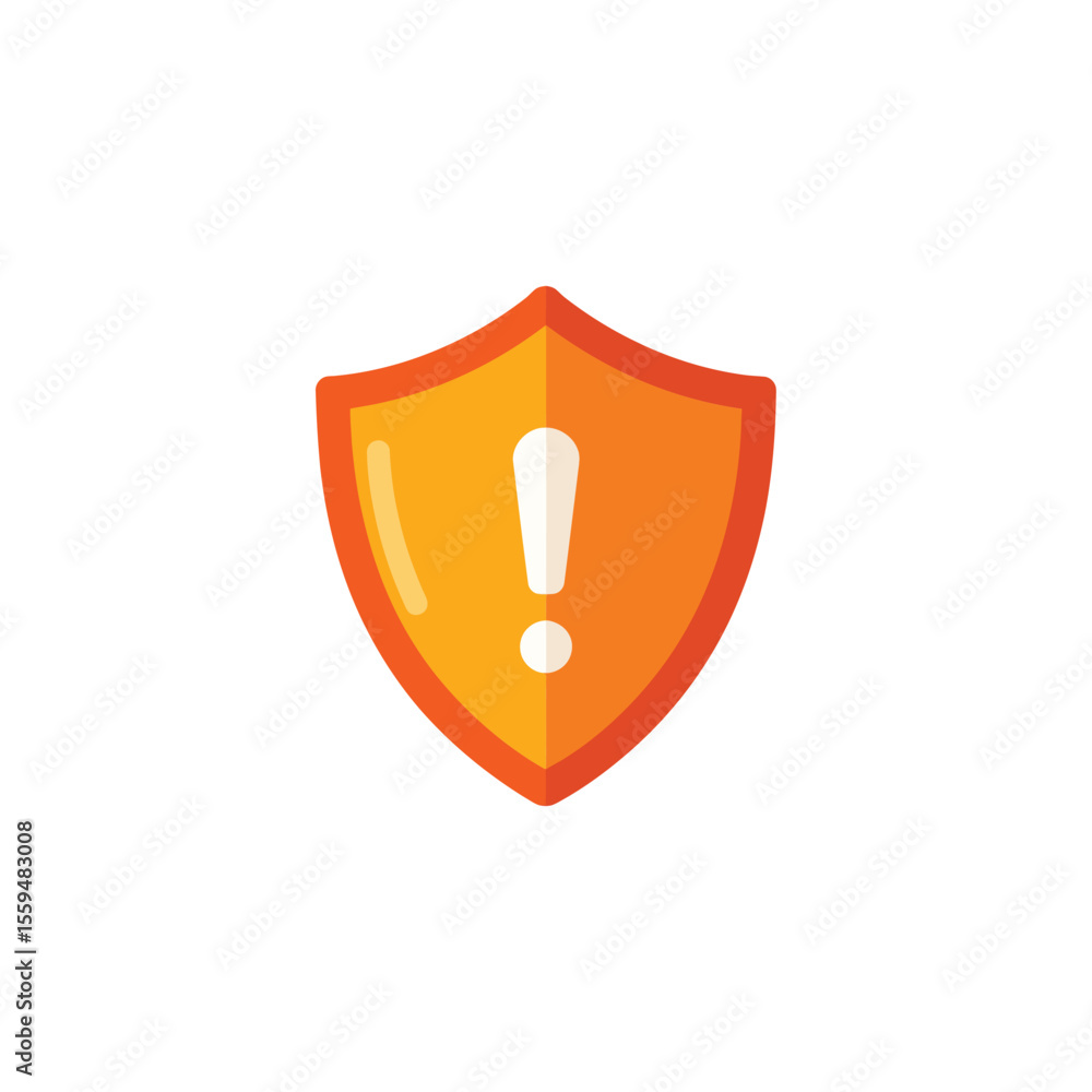 Poster orange shield with exclamation point on transparent background icon