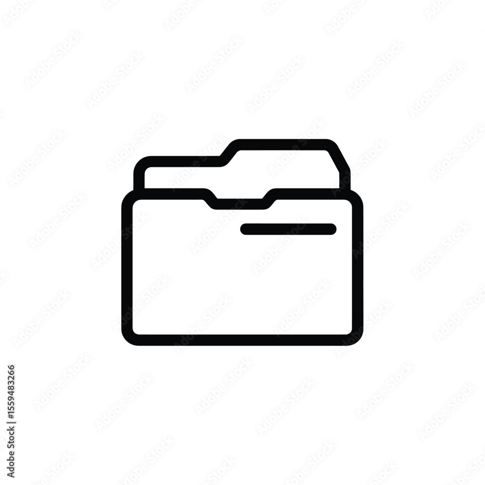 Poster outline icon of open folder with document tab inside for digital management