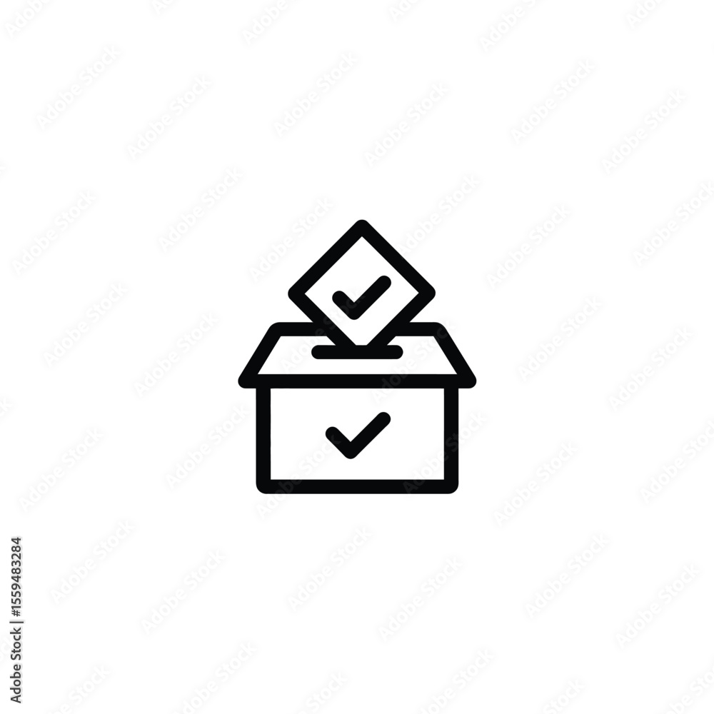 Poster outline icon of vote box with checkmarks on transparent background. voting design