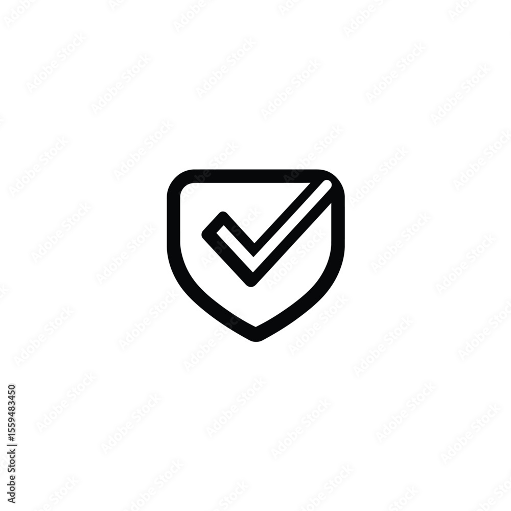 Poster outline shield icon with checkmark indicates safety and security, transparent background