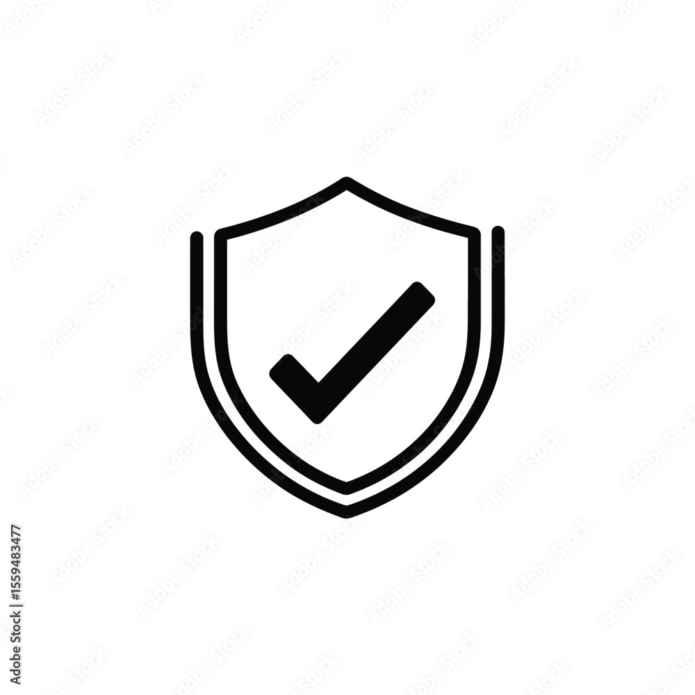 Poster outline shield with checkmark symbol security and protection concept on transparent background