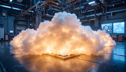 "Energy-efficient cloud processors glowing in zero-gravity lab"
