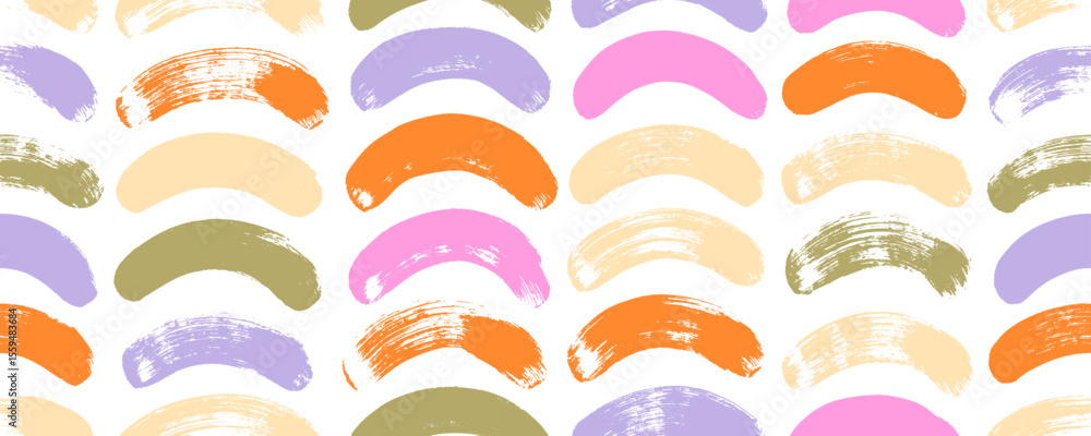 Poster funky pastel colored seamless pattern with brush drawn curved lines or arches. hand drawn texture cu