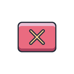 Obraz premium Pink Rounded Square Button with X, Close or Delete Symbol, Outline and Shadow