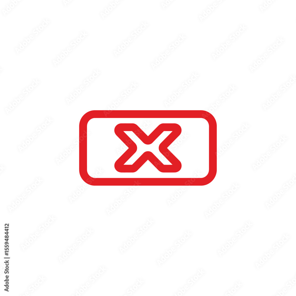 Poster red outlined rectangle icon featuring an 'x' inside on white background