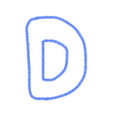 アルファベットD　 手書き文字　かわいい　素材　青　イラスト　素材　アイコン　クレヨン風