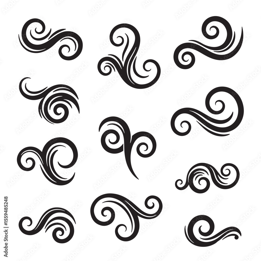 Poster elegant set of vector swirls and curls in vintage art silhouette style for design projects decoratio