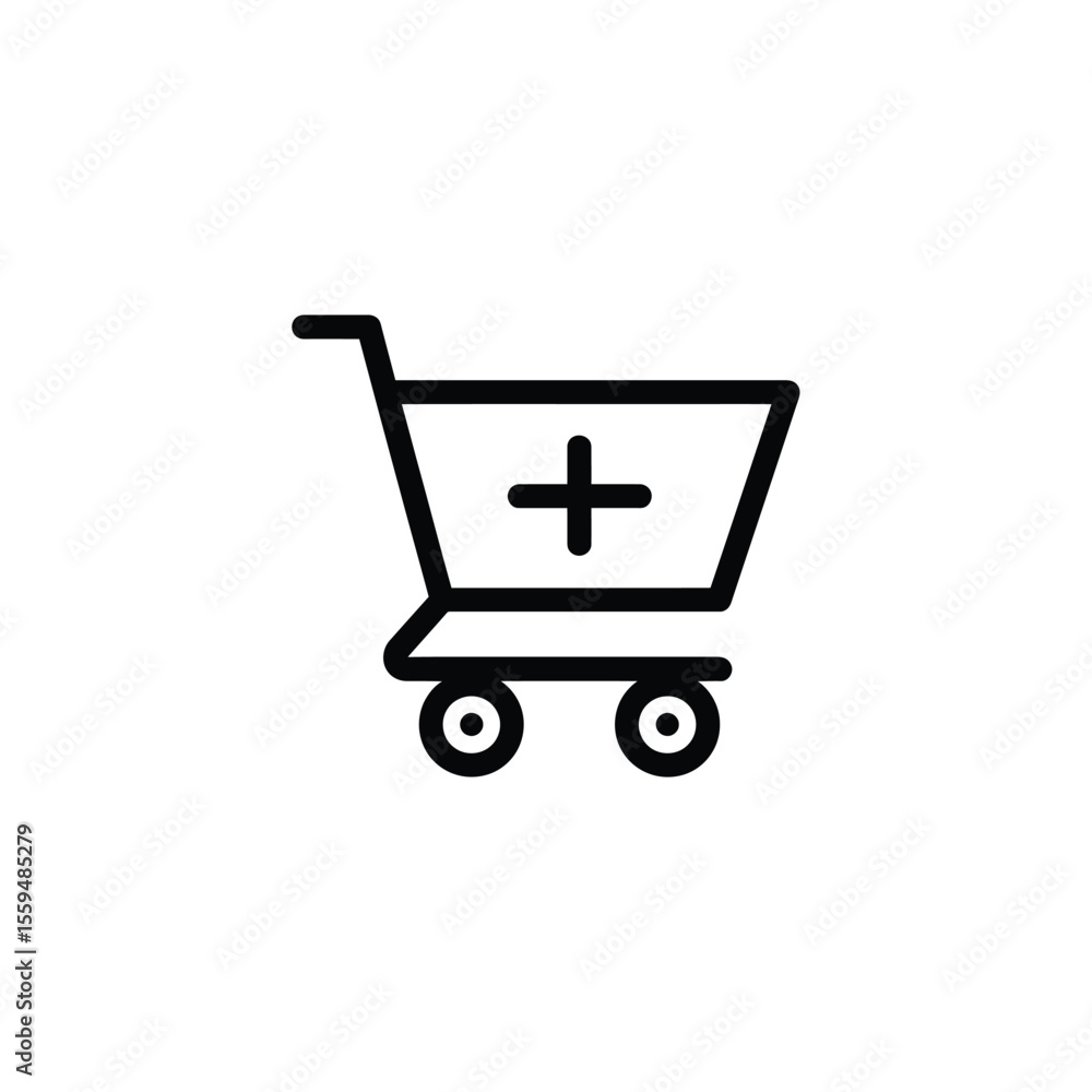 Poster shopping cart outline icon with plus symbol on transparent background design