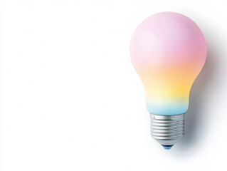  pastel-colored light bulb with a gradient of pink, yellow, and blue, against a white background.