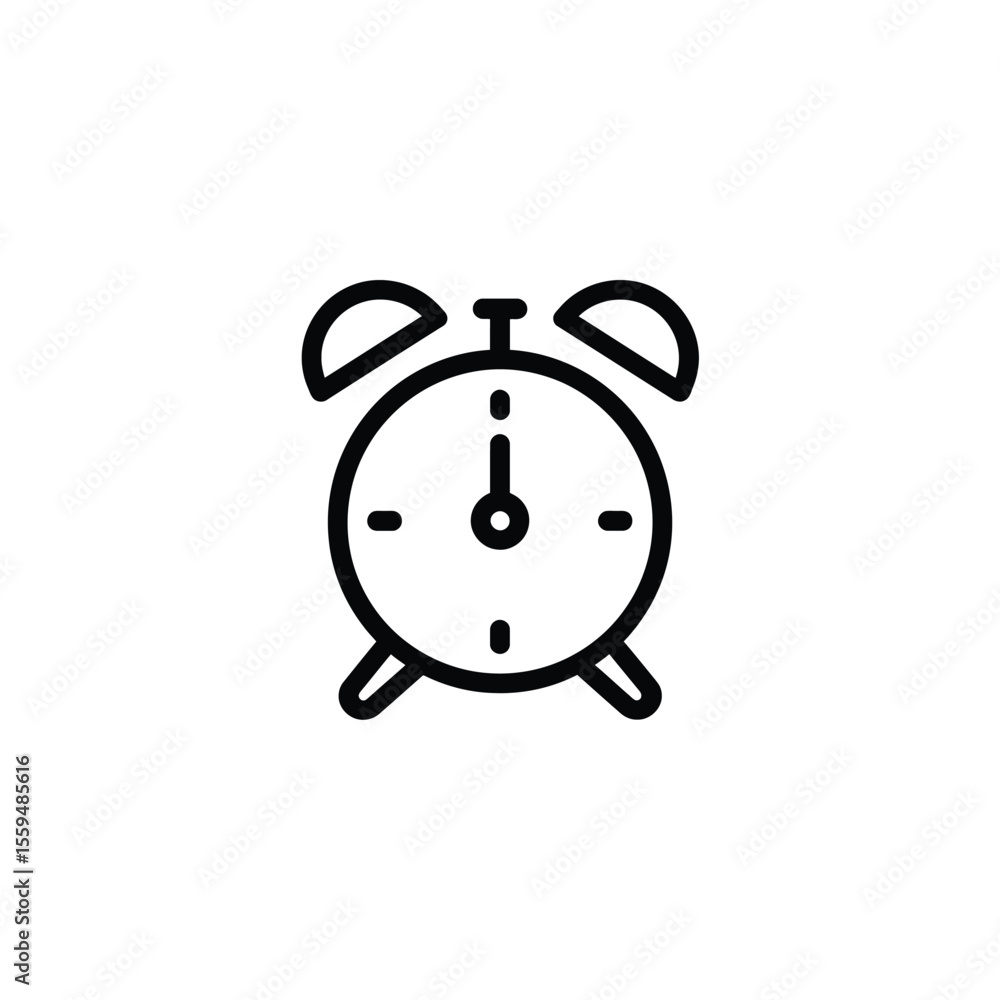 Poster simple black outline alarm clock icon with shadow on transparent background design