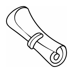 Black and white scroll illustration with a rolled end and a band
