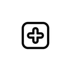 Obraz premium Simple Black Plus Sign Inside Rounded Square Outline Isolated on White Background