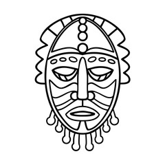 Black and white tribal mask illustration with decorative elements