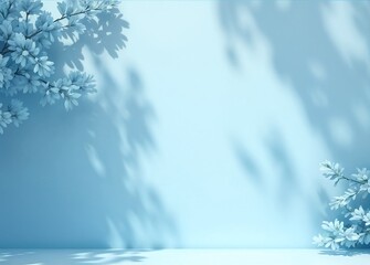 Wall interior background, studio and backdrops show products.with shadow from window color white and blue light. background for text insertion and presentation product
