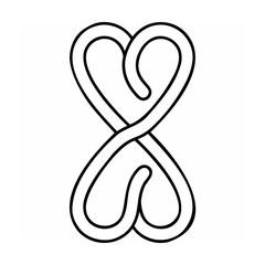 Black outline heart shape intertwined symbol on white background