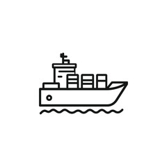 Fototapeta premium Simple line art of container ship sailing on water with transparent background