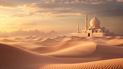 Desert mosque at golden sunset (1)