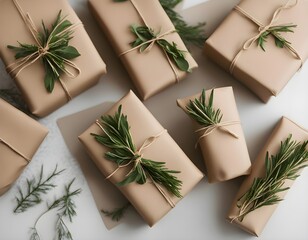 Eco-Friendly Gift Wrap with Kraft Paper and Green Sprigs