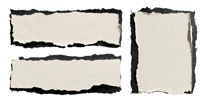 Torn Beige Paper Pieces on Transparent Background, PNG