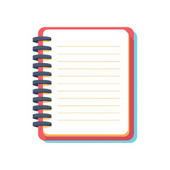 Spiral Notebook Open with Lines, Red, Blue, and Yellow Border on White Background