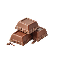 chocolate pieces stacked on white background.
