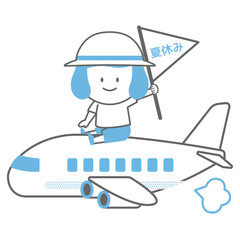 夏休みに旅行する女の子のイメージイラスト(水色)