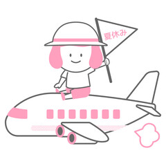 夏休みに旅行する女の子のイメージイラスト(ピンク)