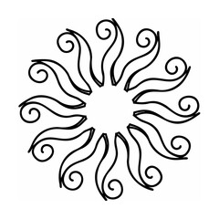 Black Sunburst Graphic with Swirls on White Background