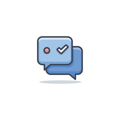 Two Blue Speech Bubbles with a Tick and a Notification Dot Icon