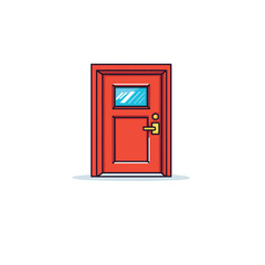 Vivid Red Single Door with Glass Window on Transparent Background