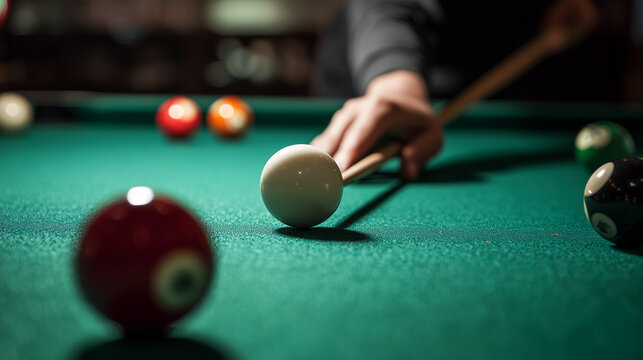 Person playing billiards indoor game