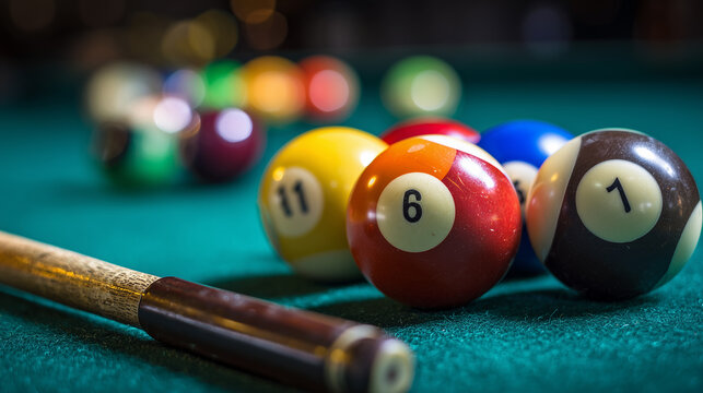 Colorful pool balls on table - Powered by Adobe