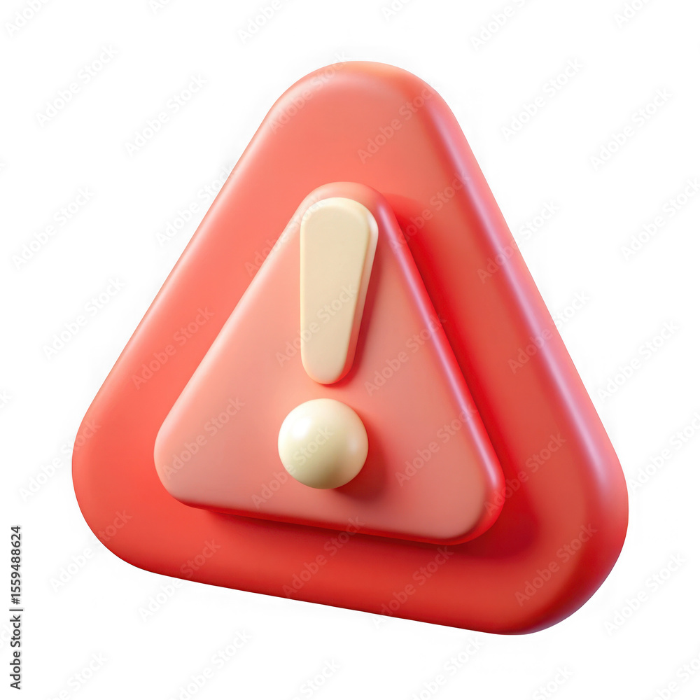 Poster 3d red exclamation triangle icon isolated on transparent background