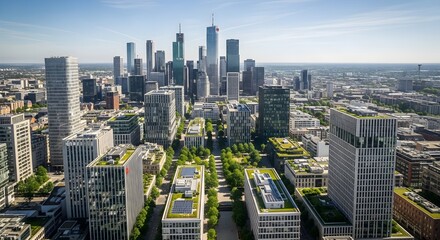 Fototapeta premium Frankfurt Skyline: Modern Architecture and Lush Green Spaces Aerial View