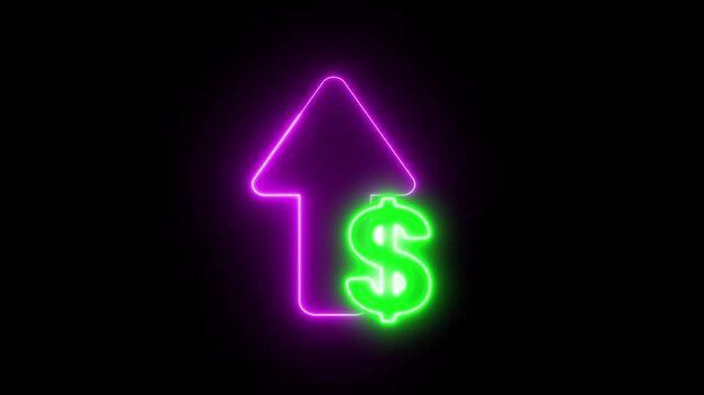 Neon light effect animation of an upward arrow icon with a dollar sign