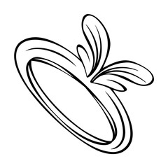 Black and white ring illustration with stylized leaf elements on white background