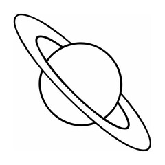 Black and white illustration of planet Saturn with rings on white background