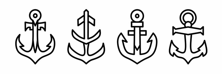 Anchor icon. Anchor thin line icon collection. Stock vector.