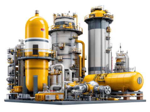 Industrial Plant and Machinery: A vibrant showcase of modern industrial infrastructure and machinery, highlighting the intricate details and robust designs of a complex factory.