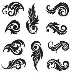 Fototapeta premium Decorative ornamental vector icon set of black swirls and flourishes for design