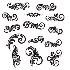 Fototapeta premium Elegant black floral swirls and decorative design elements icon set