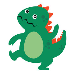 Cute green dino dancing. Flat design. Dinosaur stand on one foot cartoon drawing