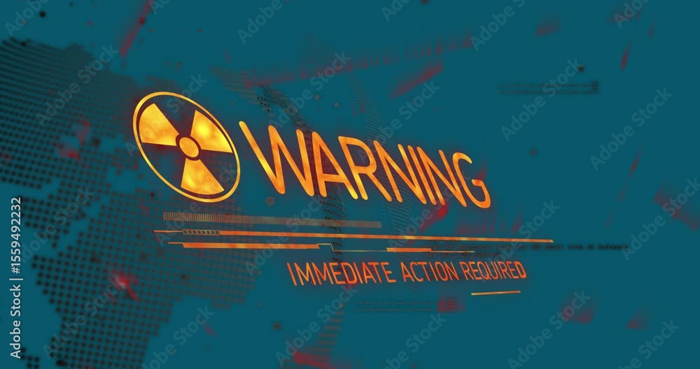 Poster rotating globe starting sliding hazard icon and animating warning text requiring immediate action