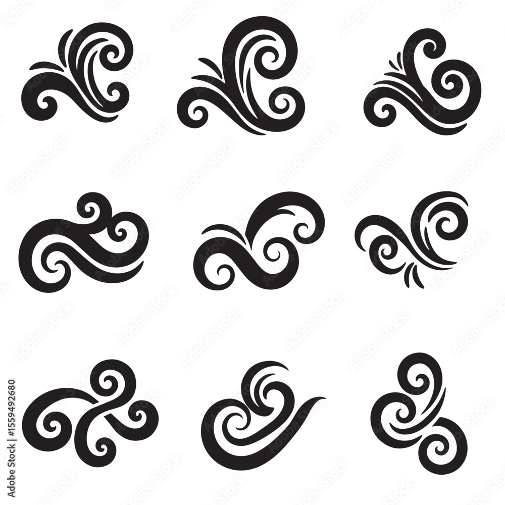 Poster elegant vector swirl and curl elements for design icon set of decorative floral embellishments