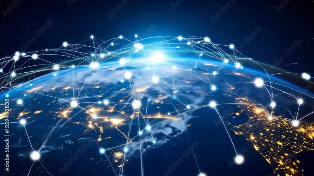 Poster global network connection earth with digital communication technology concept